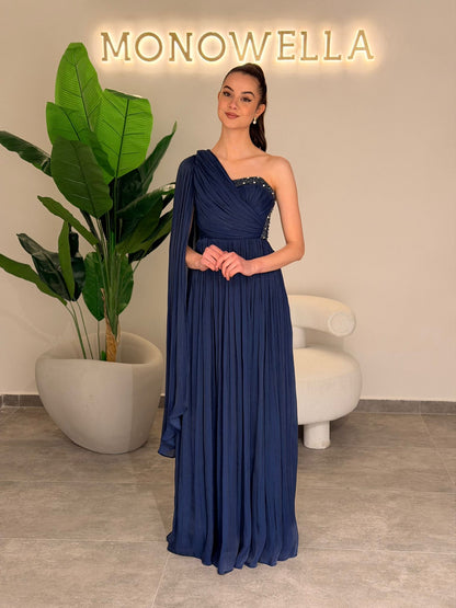 Column One Shoulder Ruched Formal Evening Dress
