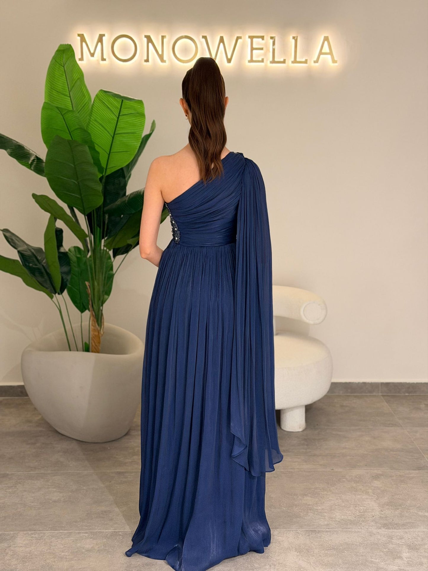 Column One Shoulder Ruched Formal Evening Dress