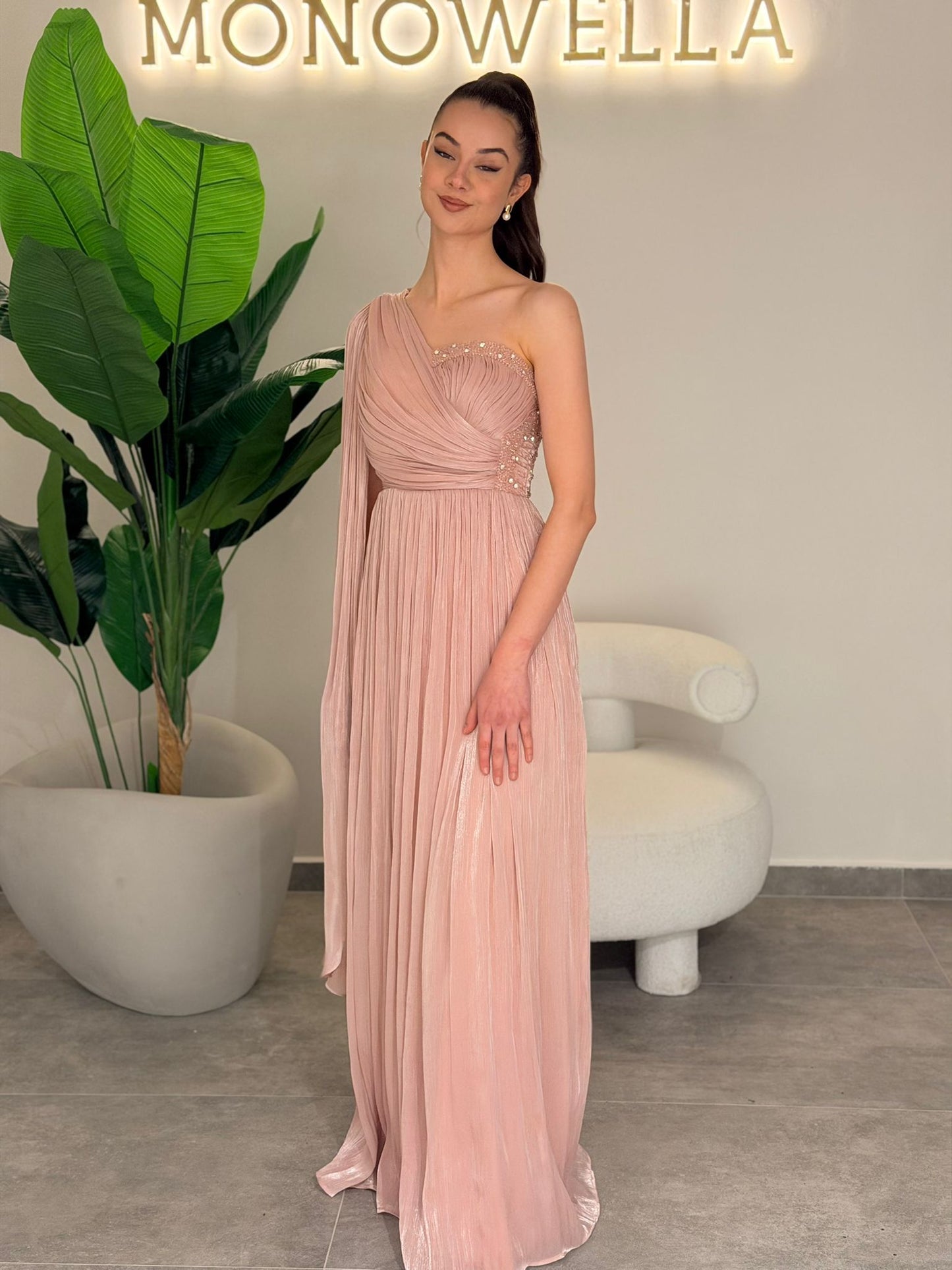 Column One Shoulder Ruched Formal Evening Dress