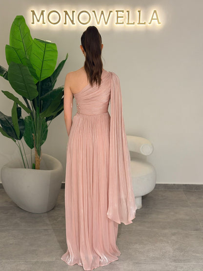 Column One Shoulder Ruched Formal Evening Dress