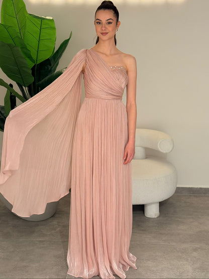 Column One Shoulder Ruched Formal Evening Dress