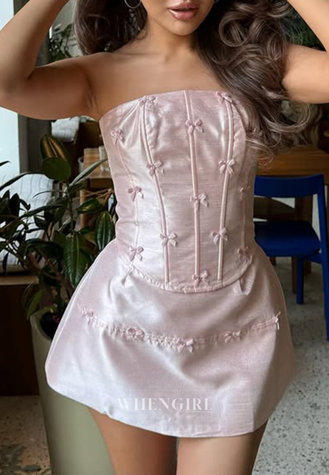 Light Pink Strapless Sleeveless Floral Sheath Mini Homecoming Dress