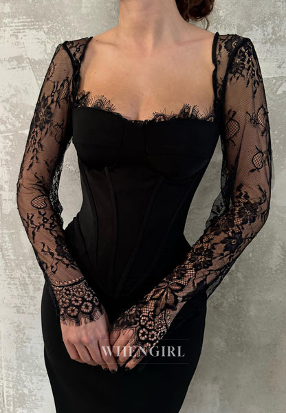 Vintage Long Sleeves Empire Waist Sweetheart Sheath Long Formal Party Gown with Applique