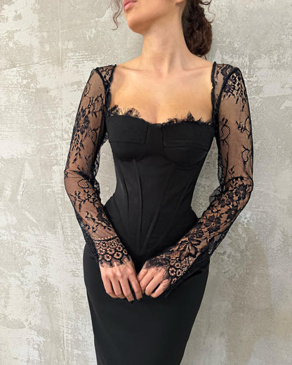 Elegant Long Sleeves Sweetheart Sheath Satin Long Formal Occasion with Appliques Party Gown