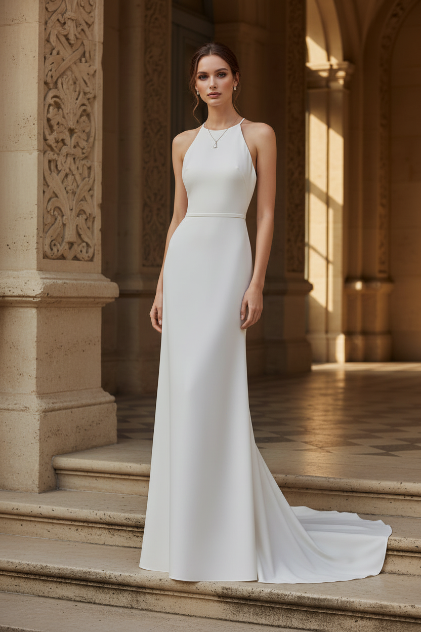 Column Simple Halter Wedding Dress