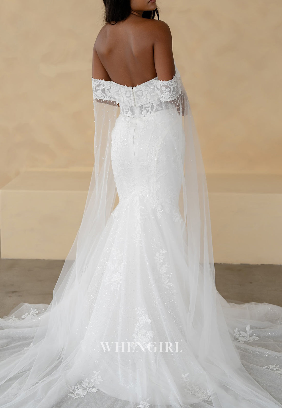 Mermaid Off Shoulder Appliuqeds Court Train Wedding Dress
