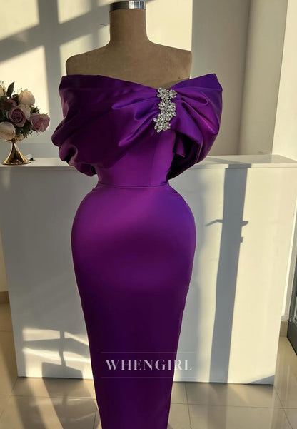 Elegant Strapless Sheath Formal Gowns Sleeveless Satin Long Prom Dress with Beads