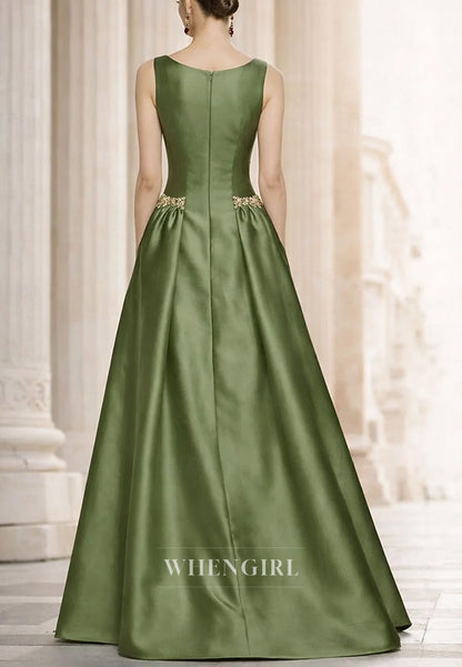 Bateau Neck Sleeveless Beaded A-Line Mother of the Bride Dress