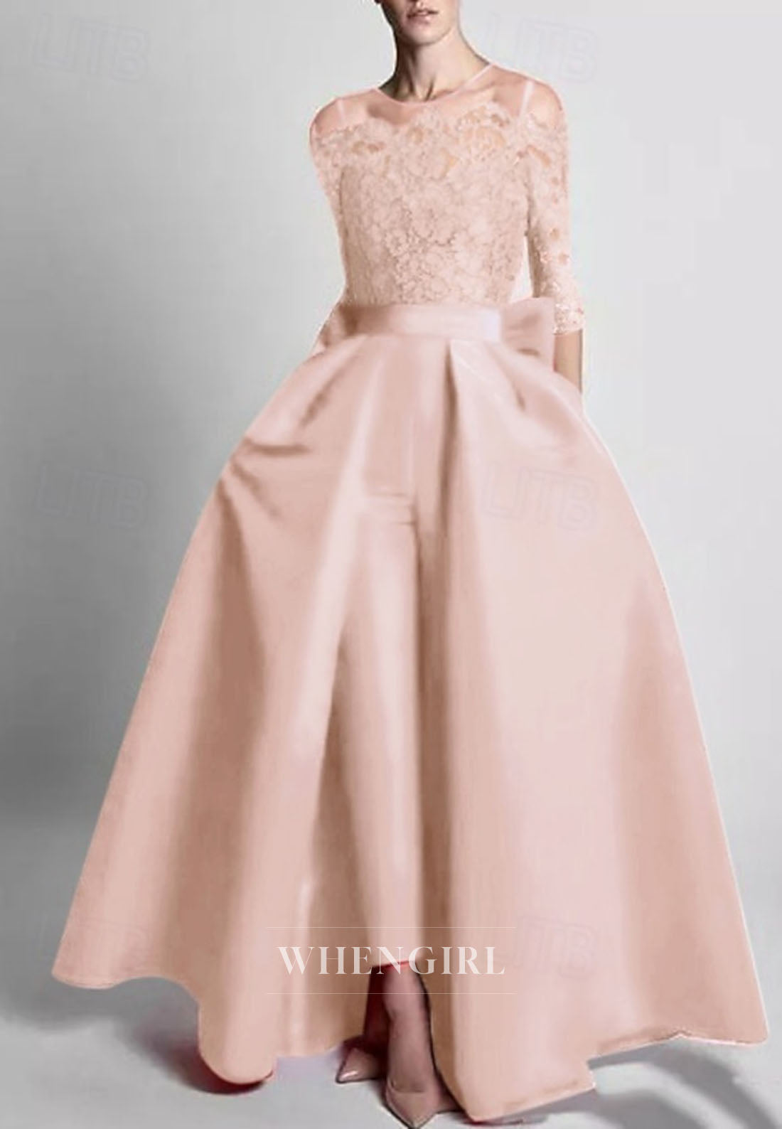 Jumpsuit Bateau Neck Bowknot 3/4 Sleeves Mother of the Bride Dress