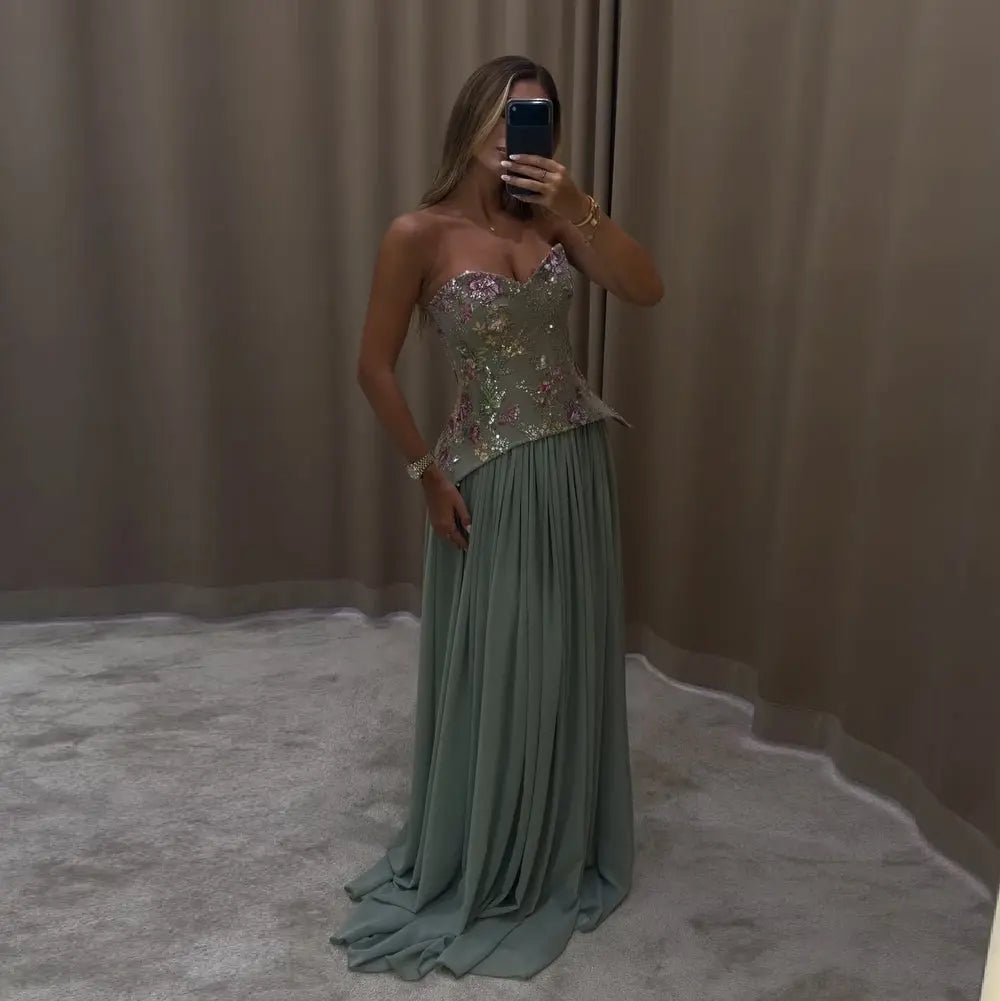 A-Line Off Shoulder Floral Formal Long Dress
