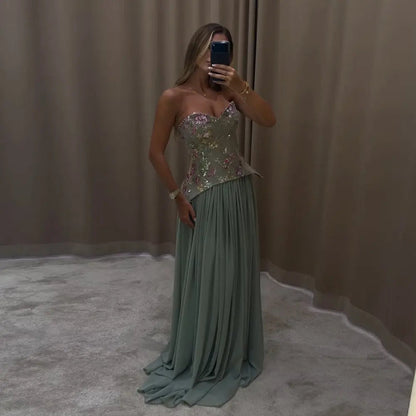 A-Line Off Shoulder Floral Formal Long Dress