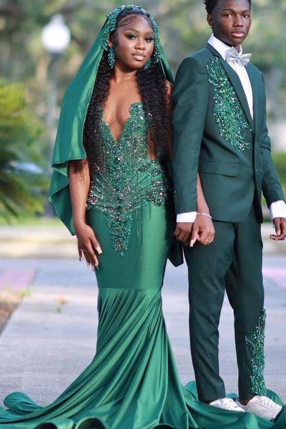 Dark Green Halter Sleeveless Mermaid Prom Dress With Beadings Online
