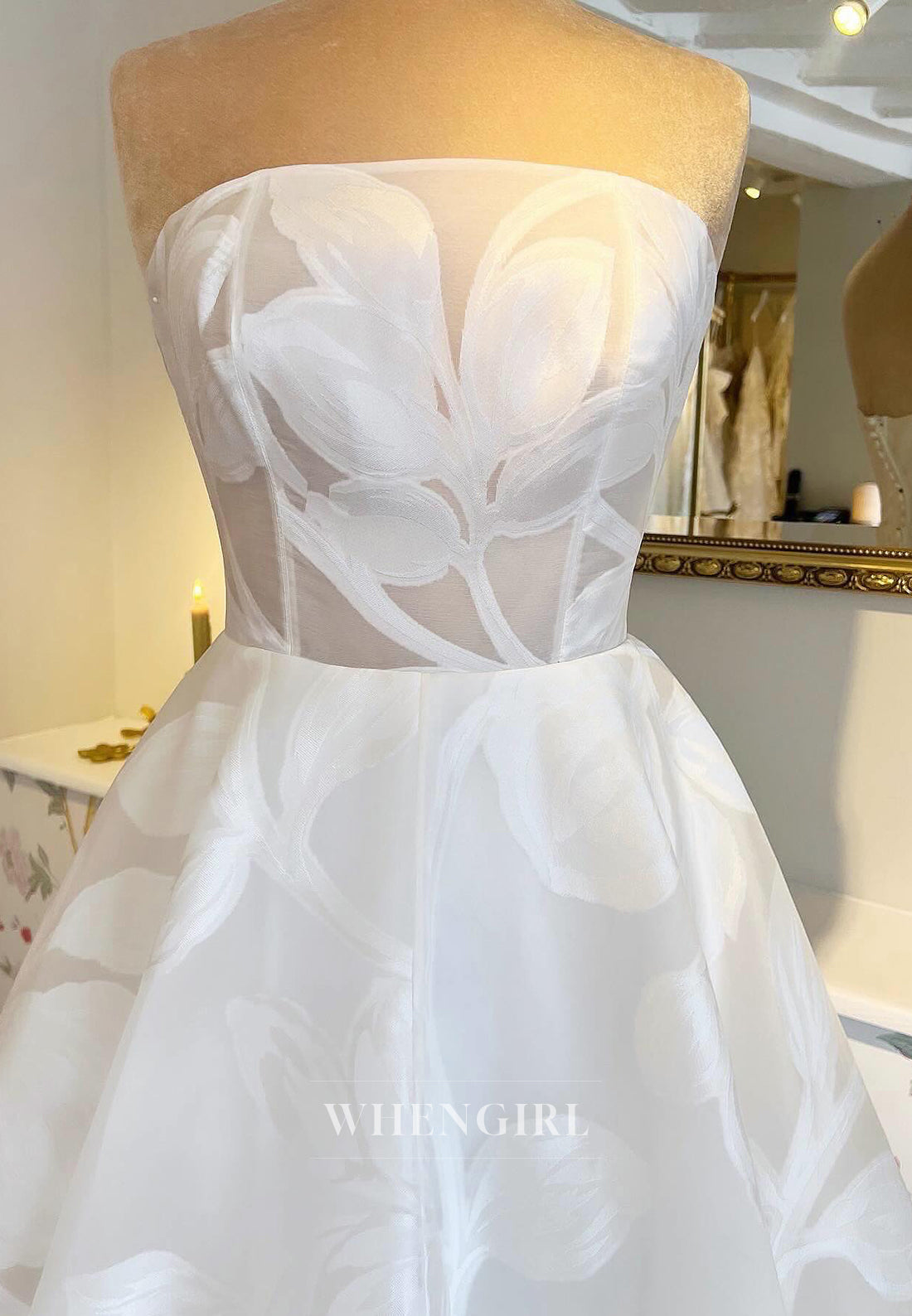 A-Line Off Shoulder Detachable Short Puff Sleeves Sweep Train Wedding Dress