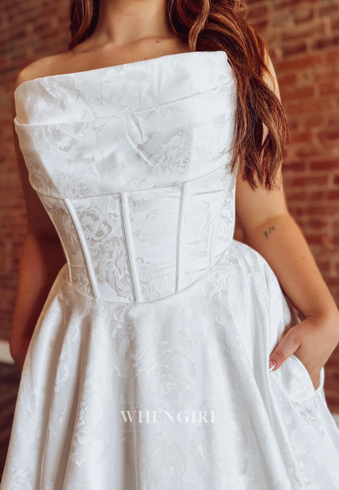A-Line Court Train Bateau Neck Strapless Sleeveless Pleated Back Zipper Wedding Dress