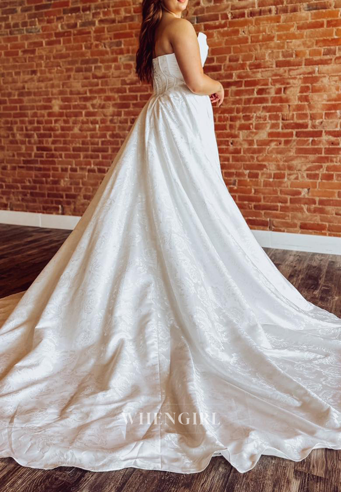 A-Line Court Train Bateau Neck Strapless Sleeveless Pleated Back Zipper Wedding Dress