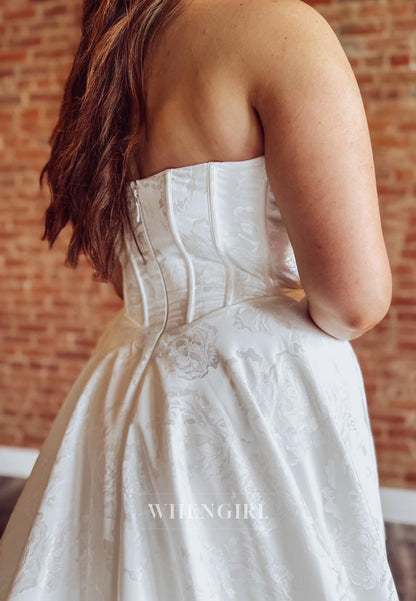 A-Line Court Train Bateau Neck Strapless Sleeveless Pleated Back Zipper Wedding Dress