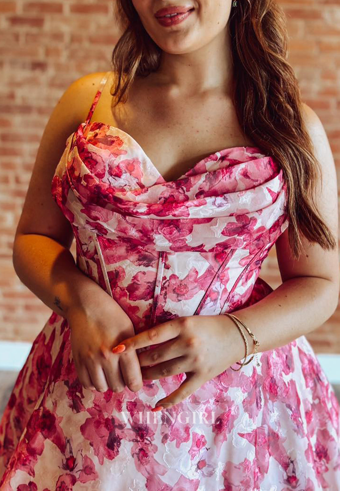 A-Line Floral Sweetheart Spaghetti Straps Pleated Lace Up Short Homecoming Dress
