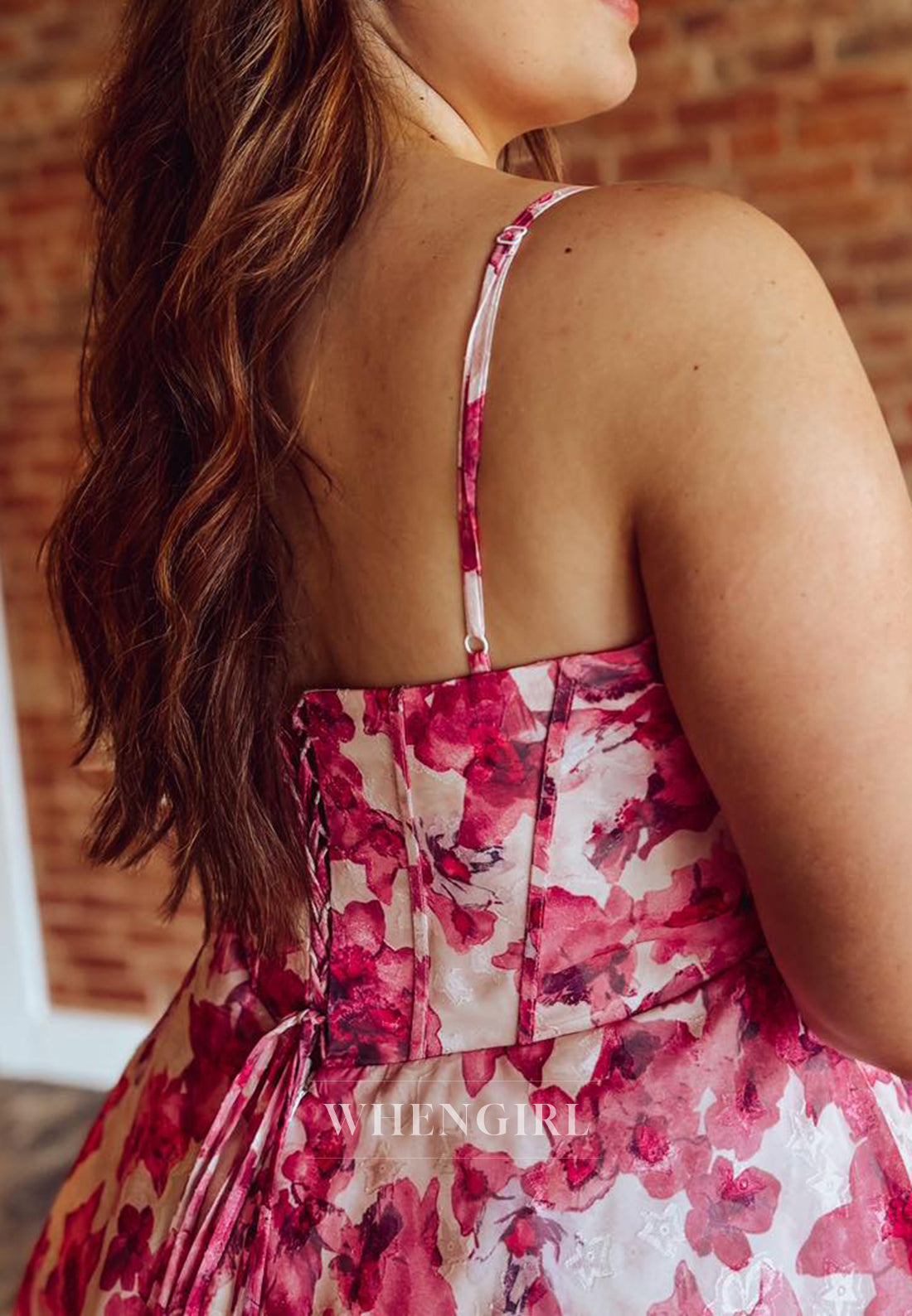A-Line Floral Sweetheart Spaghetti Straps Pleated Lace Up Short Homecoming Dress