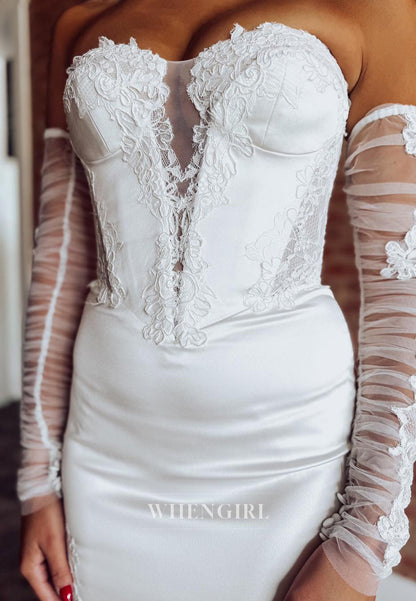 Mermaid Sweetheart Appliqued Lace Court Train Long Sleeves Wedding Dress