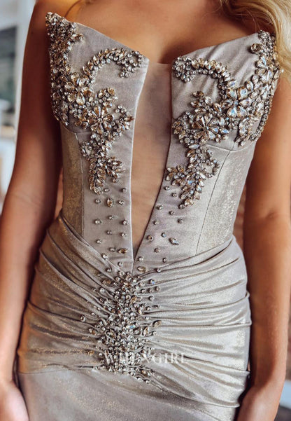 Silver V Neck Beaded Sleeveless Pleated Back Zipper Sheath Short Homecoming Dress
