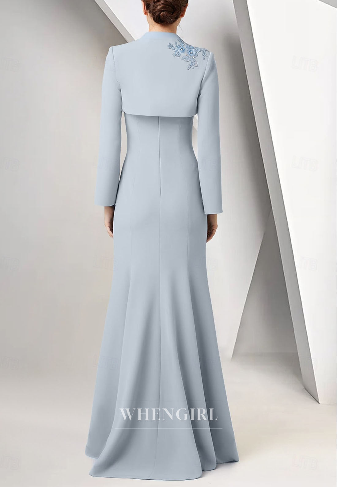 Sheath Long Sleeves Embroidery Back Zipper Mother of the Bride Dress