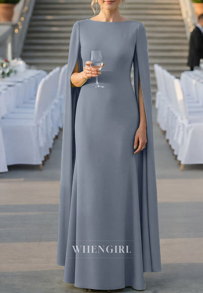 Trumpet Bateau Neck Long Sleeves Simple Mother of the Bride Dress