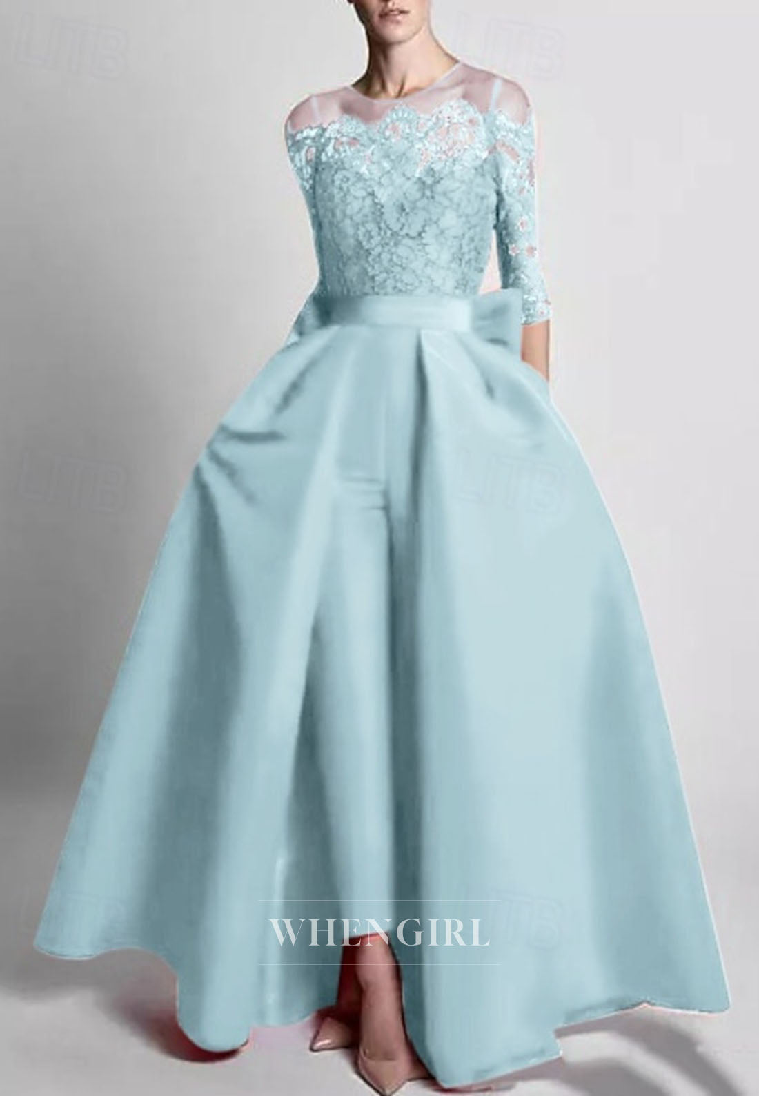 Jumpsuit Bateau Neck Bowknot 3/4 Sleeves Mother of the Bride Dress