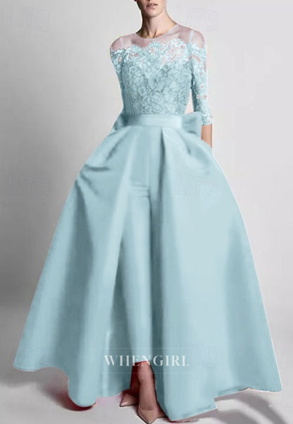 Jumpsuit Bateau Neck Bowknot 3/4 Sleeves Mother of the Bride Dress