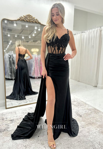 Glamorous Empire Waist Sweetheart Straps Beaded Satin Formal Prom Dress with Appliques