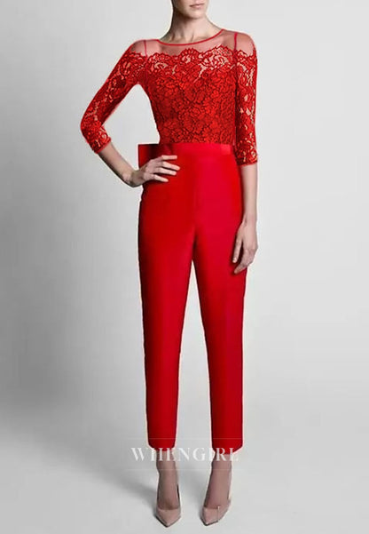 Jumpsuit Bateau Neck Bowknot 3/4 Sleeves Mother of the Bride Dress