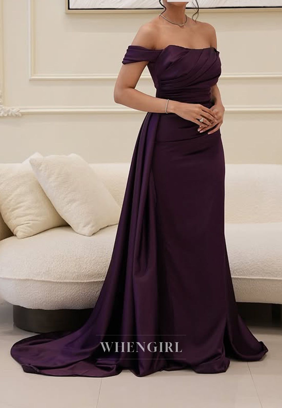 Strapless Satin Pleats Mermaid Long Formal Evening Dress with Train