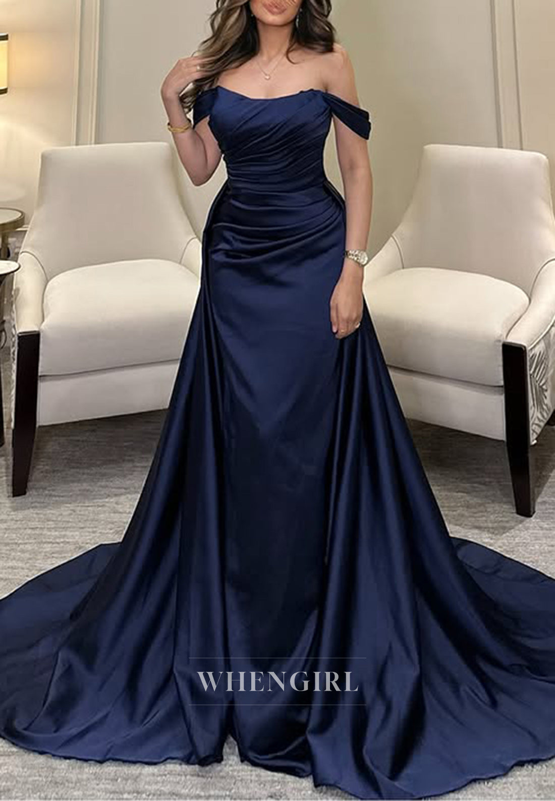 Strapless Satin Pleats Mermaid Long Formal Evening Dress with Train