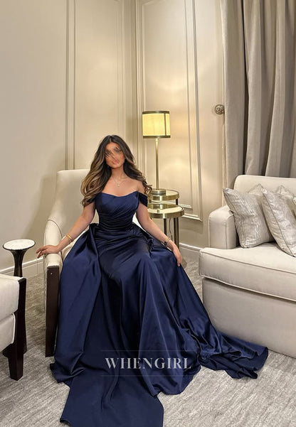 Strapless Satin Pleats Mermaid Long Formal Evening Dress with Train