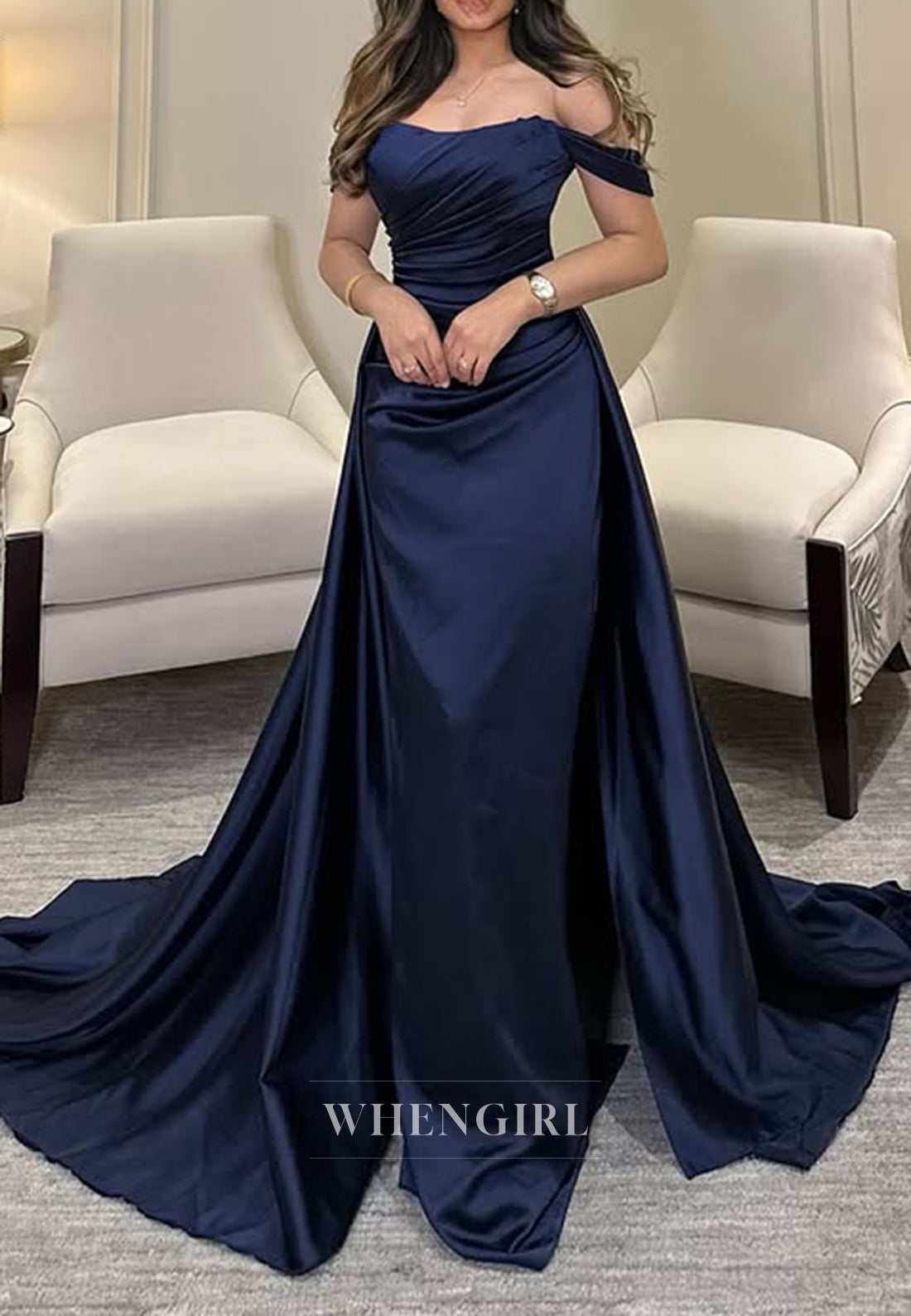 Strapless Satin Pleats Mermaid Long Formal Evening Dress with Train