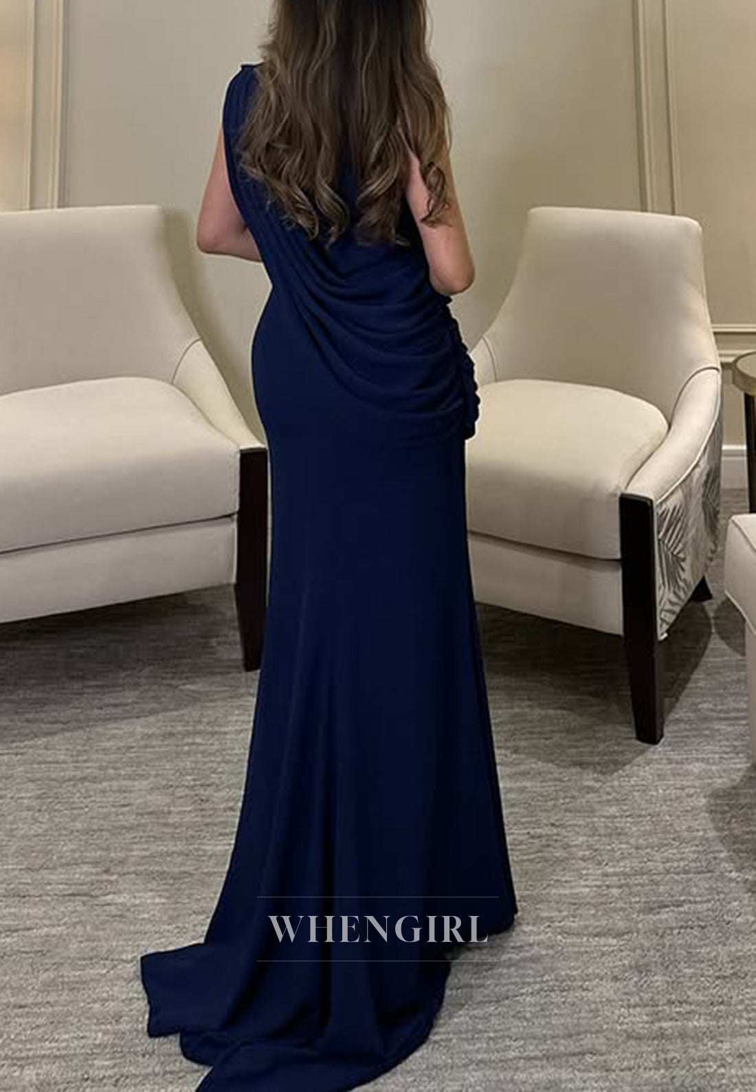 Unique High Neck Beads Pleats Column Long Formal Evening Dress