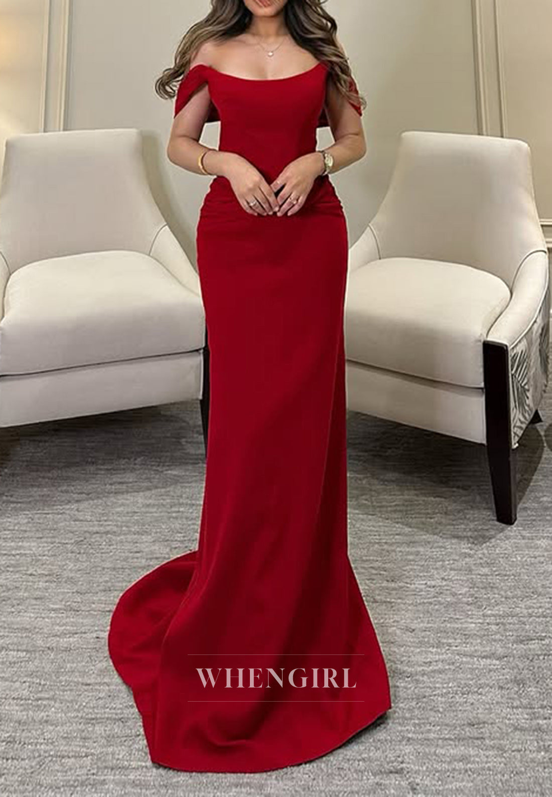 Strapless Pleats Red Sheath Long Formal Evening Dress with Train