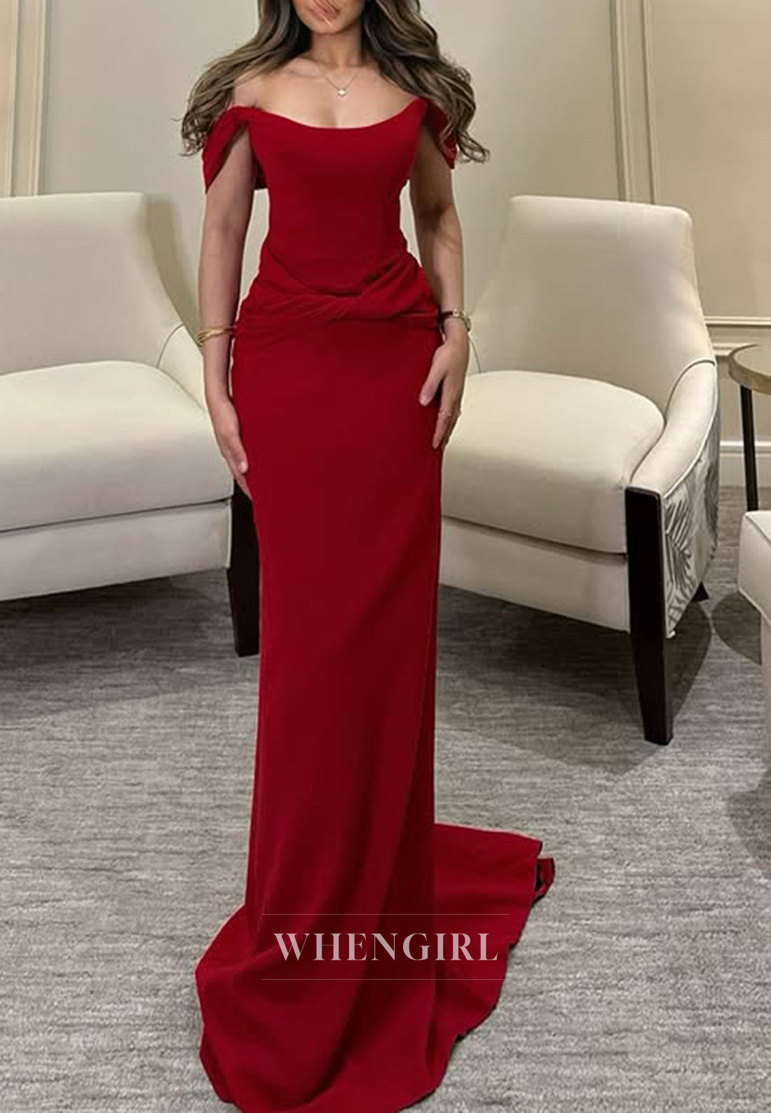 Strapless Pleats Red Sheath Long Formal Evening Dress with Train