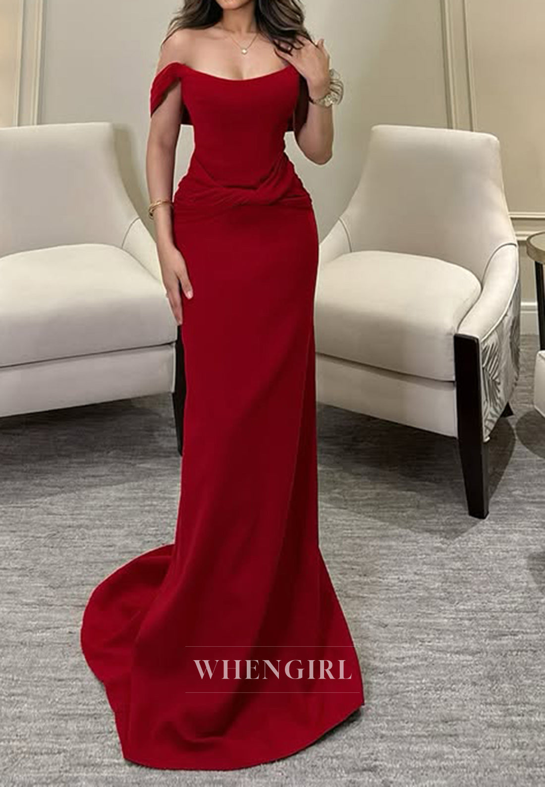 Strapless Pleats Red Sheath Long Formal Evening Dress with Train