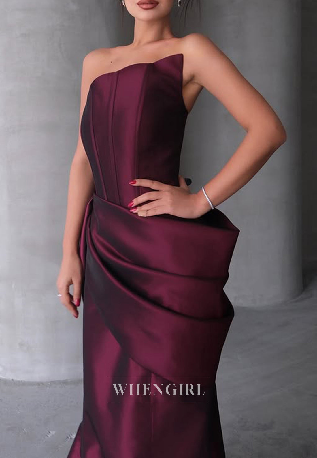 Asymmetrical Neck Satin Pleats Mermaid Long Formal Evening Dress