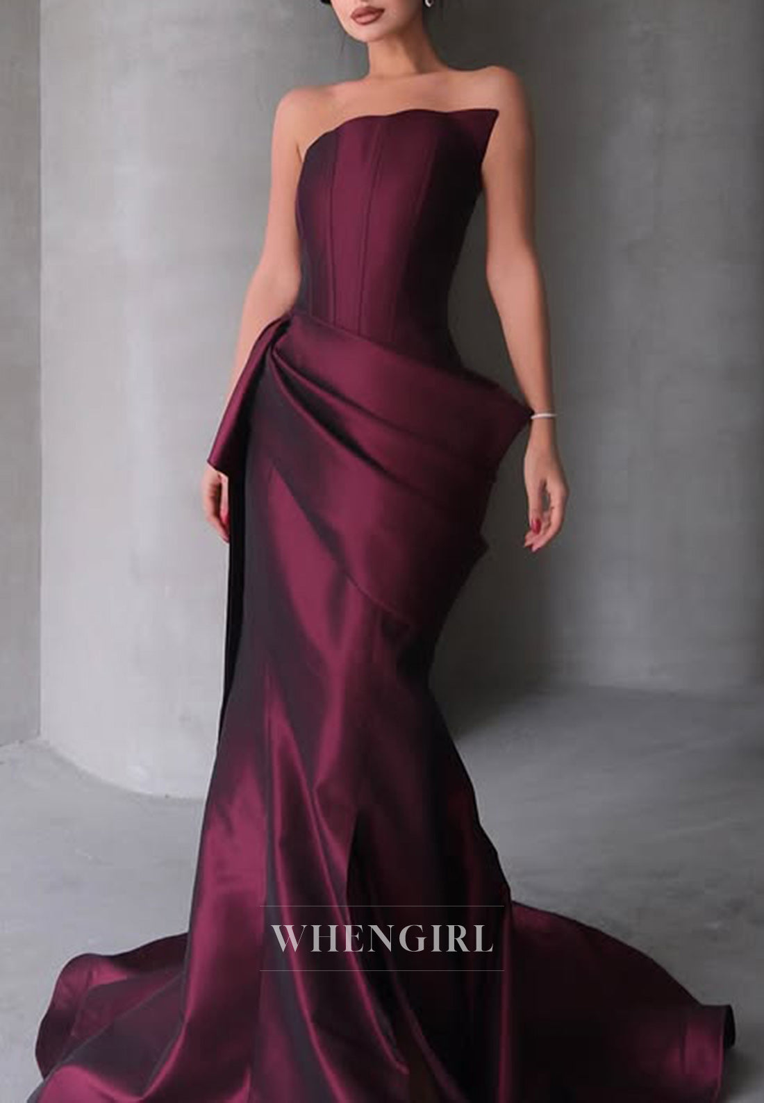 Asymmetrical Neck Satin Pleats Mermaid Long Formal Evening Dress