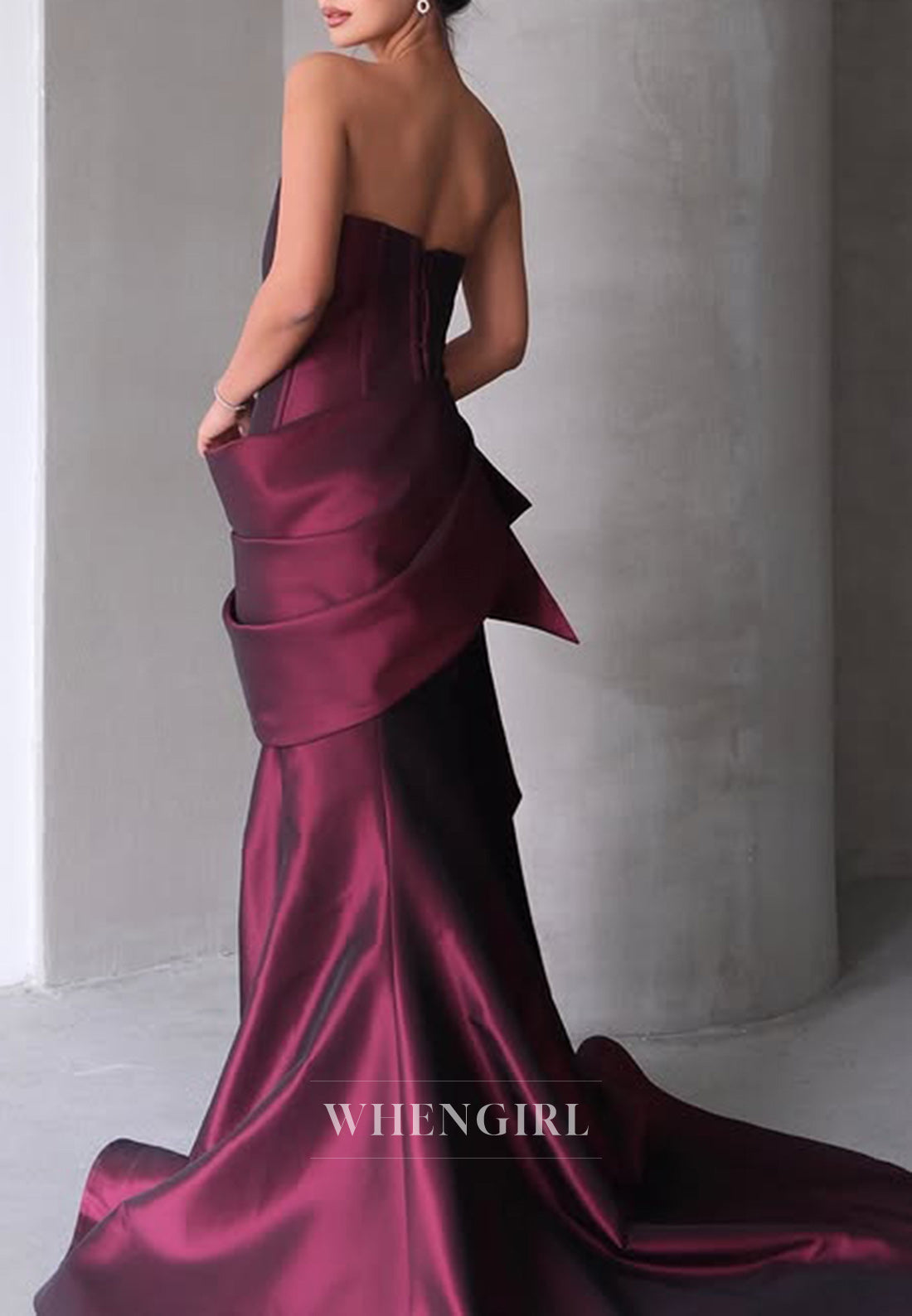 Asymmetrical Neck Satin Pleats Mermaid Long Formal Evening Dress